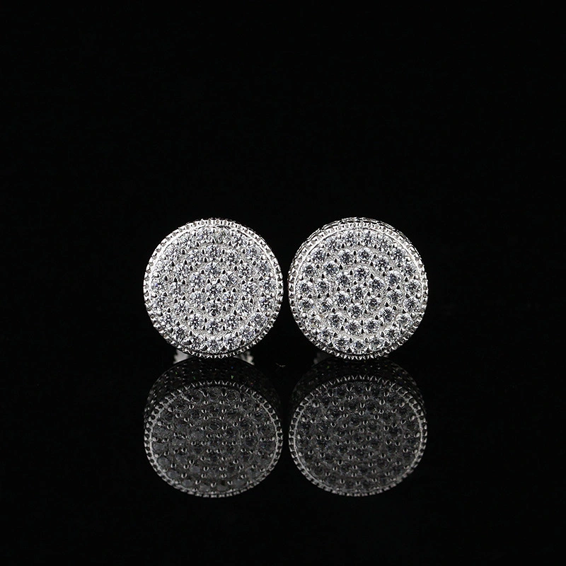 Men styles high quality white zirconia stone stud earrings silver