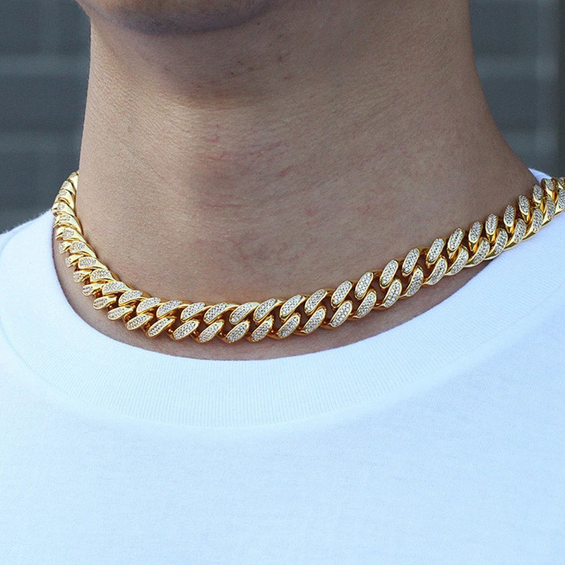 15mm CZ Micro Pave Diamond Cuban Link Chain Men Hip Hop Chain