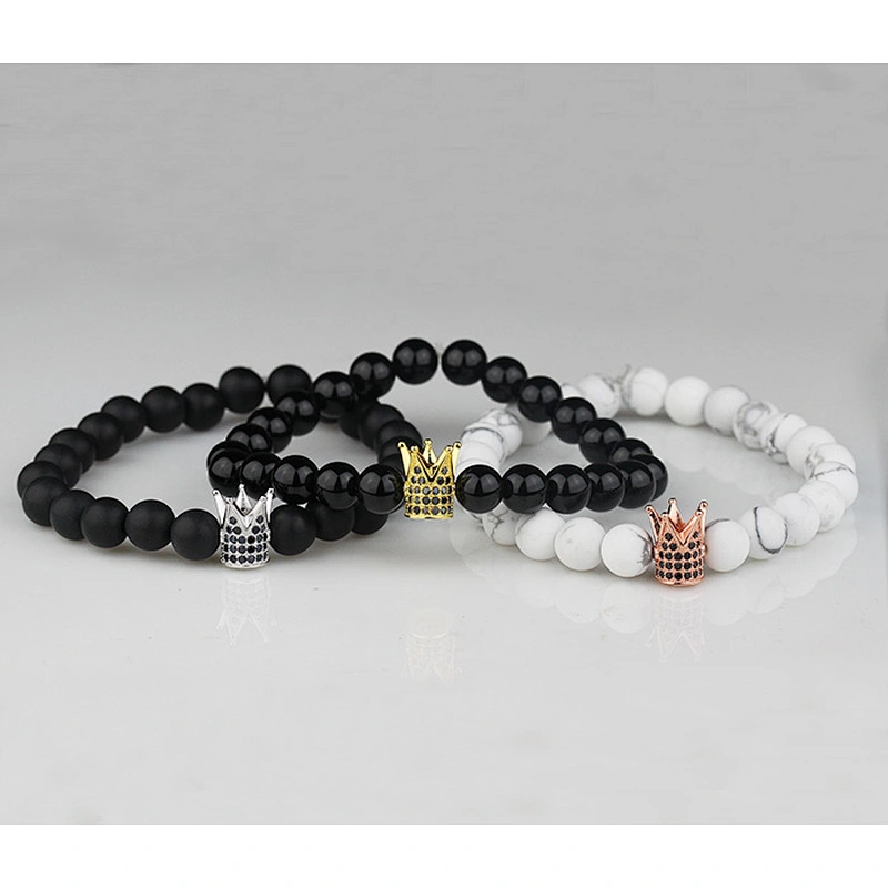 Miss Jewelry Fancy 925 Crown Charm Agate Stone Bead Bracelet Men