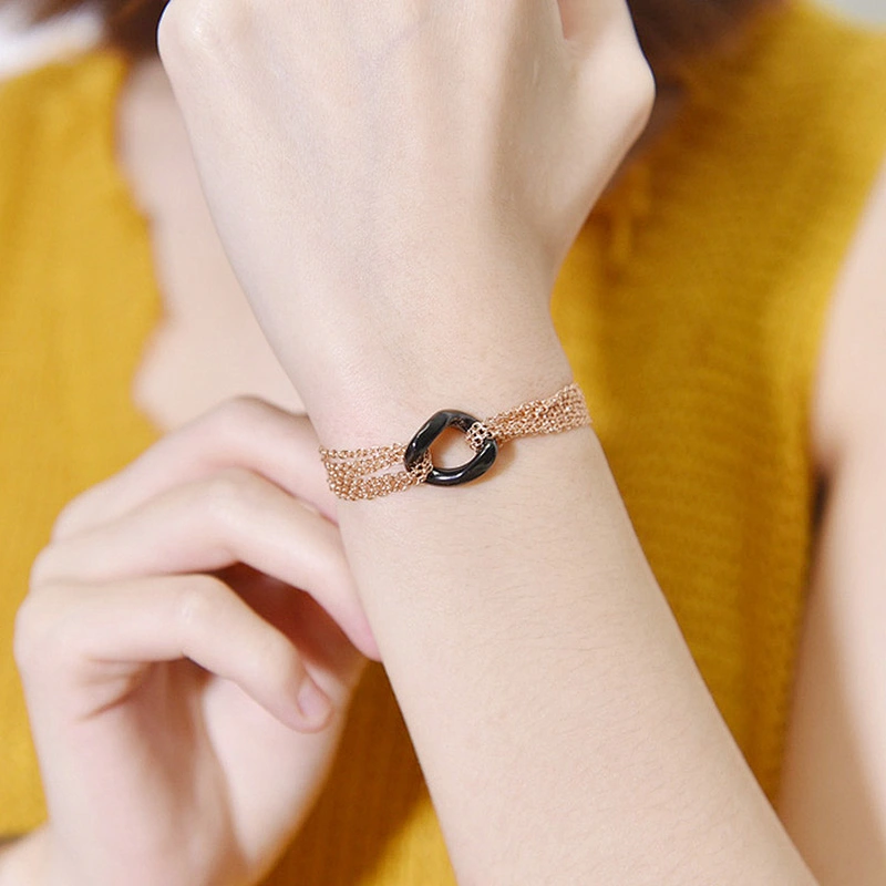 Designer fashion rose gold plated stainless steel women chain ceramic bracelet