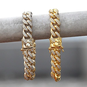 Miss Jewelry Miami cuban link gold hand chain bracelet gold plated 18k italian gold bracelet
