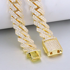 Wholesale Prong Cuban Link Necklaces Jewelry Men Filled Gold Plated Iced Out Chain