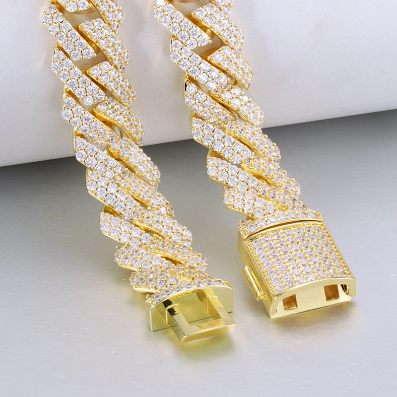 Wholesale Prong Cuban Link Necklaces Jewelry Men Filled Gold Plated Iced Out Chain