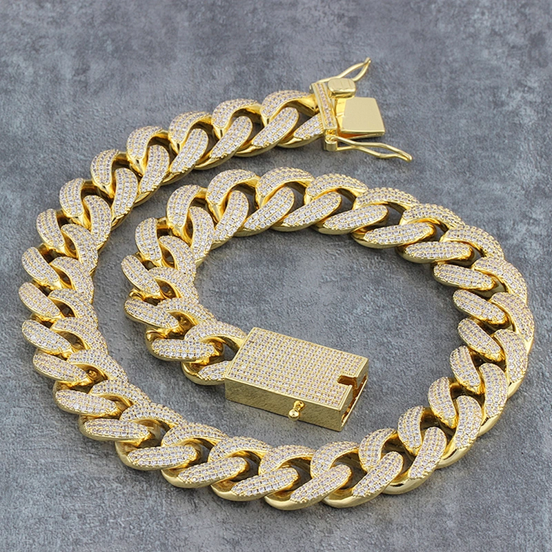 18mm 14k Gold CZ Cuban Link Chain Solid
