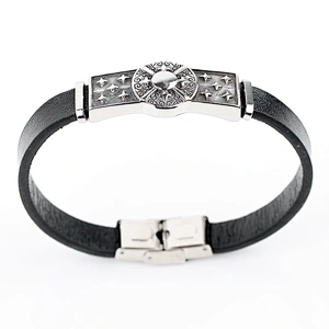 Bulk engraved charm bracelet Handmade personalized italian PU leather cuff bracelet for men