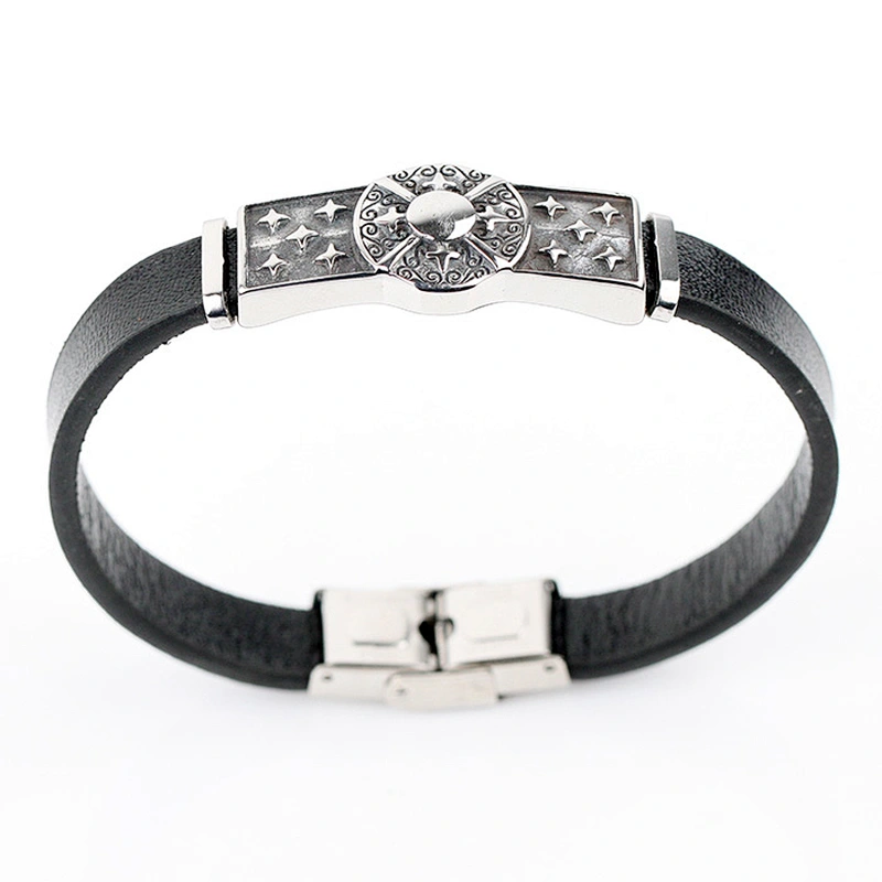 Bulk engraved charm bracelet Handmade personalized italian PU leather cuff bracelet for men