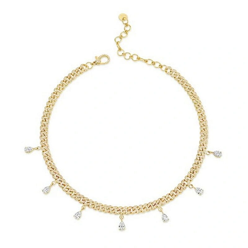 7 Pear drop link necklace women brass cuban link choker