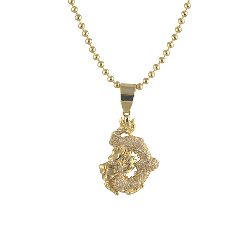 Gold Chinese zodiac animals dragon necklace pendant iced color