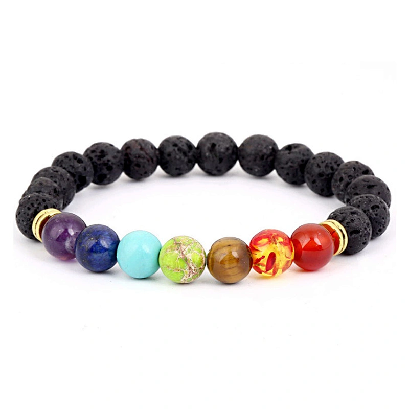 Miss Jewelry Natural Lava Stone 7 Chakra Healing Bracelet