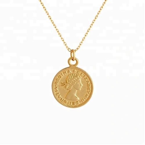 Miss Jewelry Simple Stainless Steel Elizabeth Round Pendant Jewelry Gold Coin Pendant Necklace