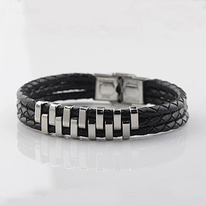Premium Leather Bracelet with Stainless Steel for  Man