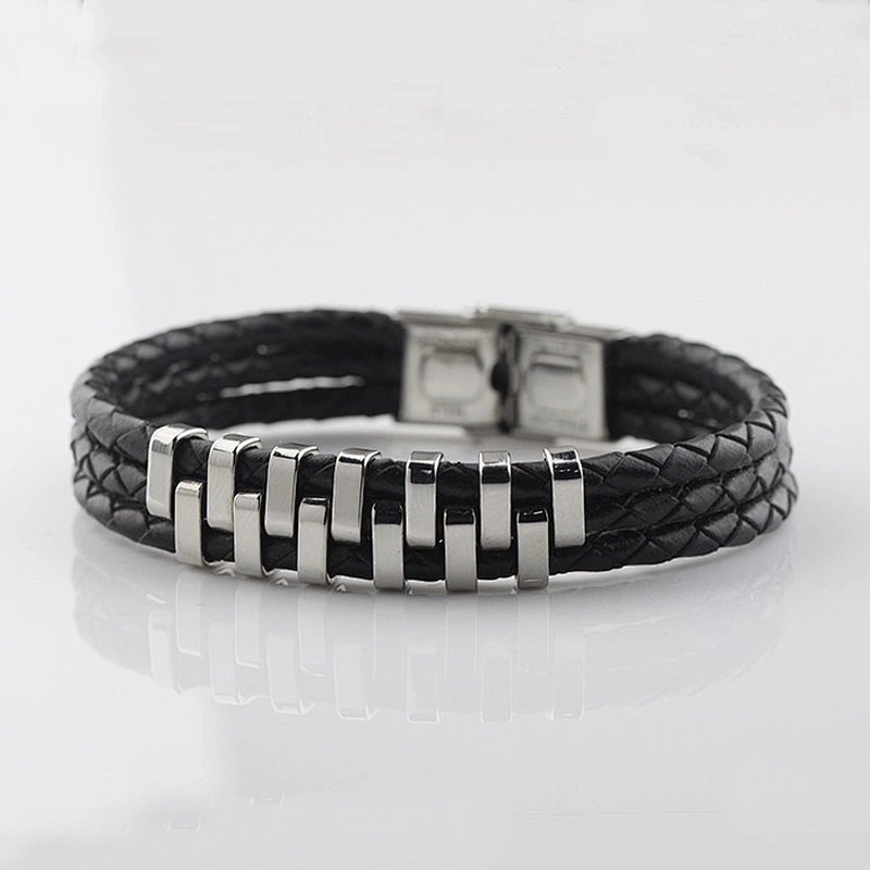 Premium Leather Bracelet with Stainless Steel for  Man
