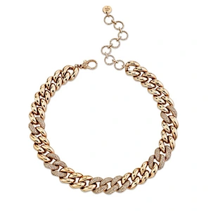 Fashion jewelry jumbo alternating cubic zirconia pave link necklace choker
