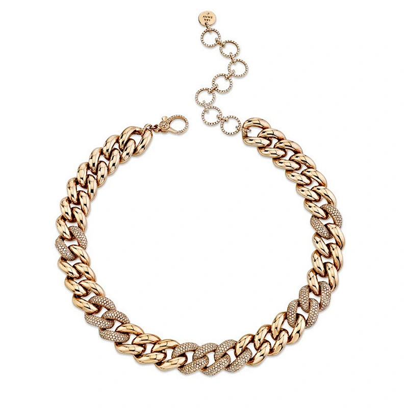 Fashion jewelry jumbo alternating cubic zirconia pave link necklace choker