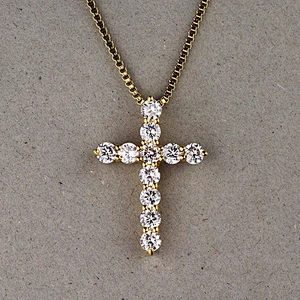 Diy Charm Iced Out Brass Cross Pendants, Gold Bling Ankh Pendant Necklace