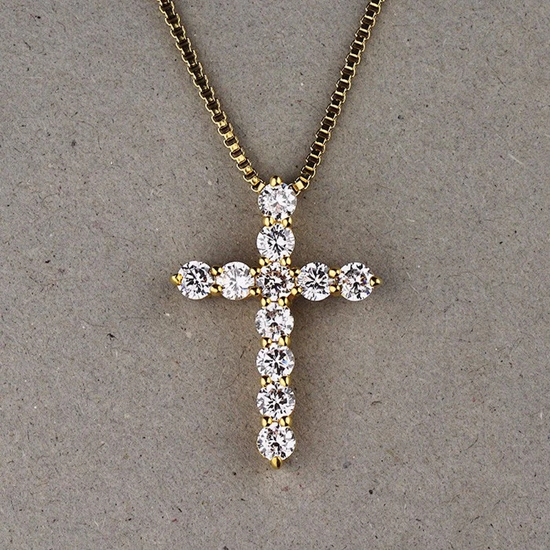 Diy Charm Iced Out Brass Cross Pendants, Gold Bling Ankh Pendant Necklace