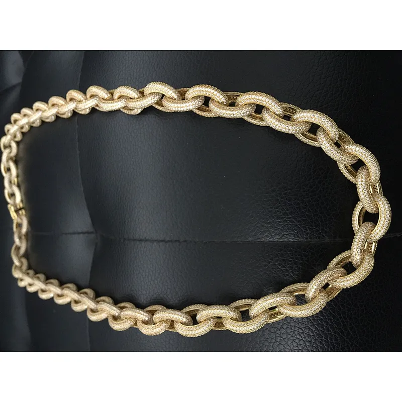 Hip Hop CZ Micro Pave Bling Bling Hand Link Rolo Chain 14k Gold Plated Zirconia Bracelet Jewelry