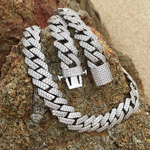 High Quality Iced Out Hip Hop Cuban Link Chain, 18k White Gold Cuban Prong Chain