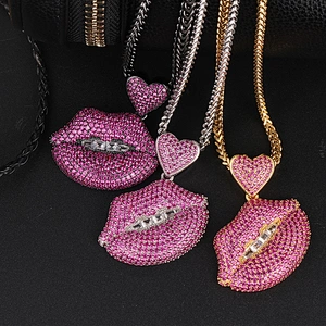 Wholesale Fine Gold Chain Lips Hiphop Urban Jewelry Diamond Pendant