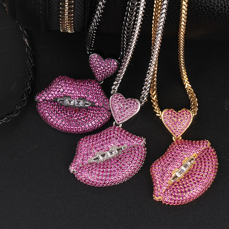 Wholesale Fine Gold Chain Lips Hiphop Urban Jewelry Diamond Pendant