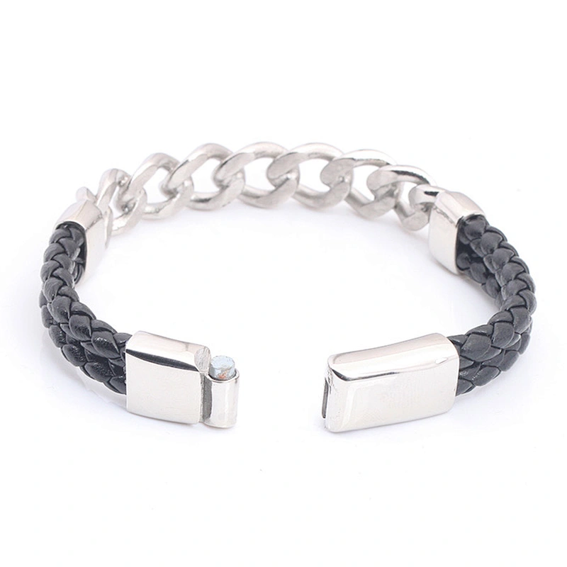 Stainless Steel Leather Chain Link Bracelet Jewelry