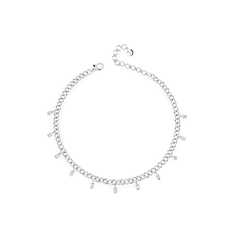 Women Hip Hop Jewelry Cubic Zirconia Choker Gold Necklace Baguette Drop Link Choker