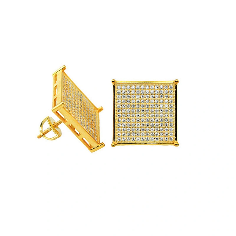 Missjewelry Square Shaped Ear Stud For Men With CZ Diamonds Rhodium Plated Blue Magnetic Ear Studs