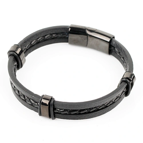 Stainless Steel  Bracelet with Genuine Leather Stingray