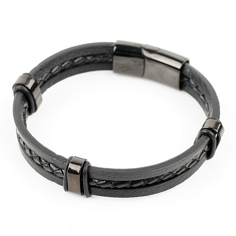 Stainless Steel  Bracelet with Genuine Leather Stingray