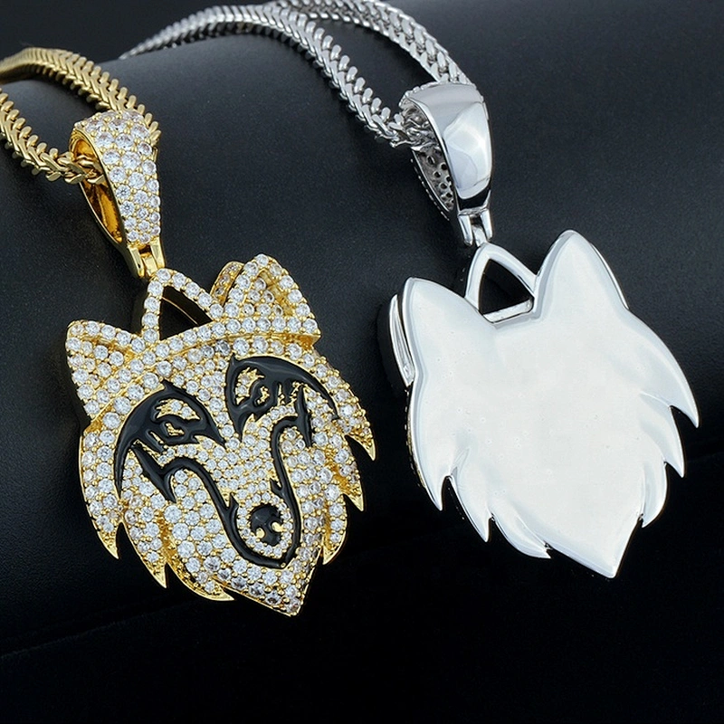 Miss Jewelry Factory Director Supplier Cheap Fashion Diamond Silver Wolf Head Pendant Hip Hop Jewelry