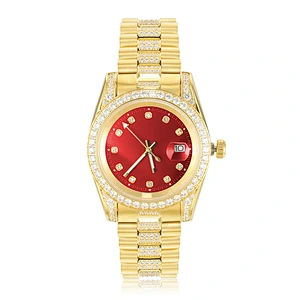 Ladies Watch Men Wrist Luxury White Gold Plated Metal Band Bling Iced out Hip Hop Watches
