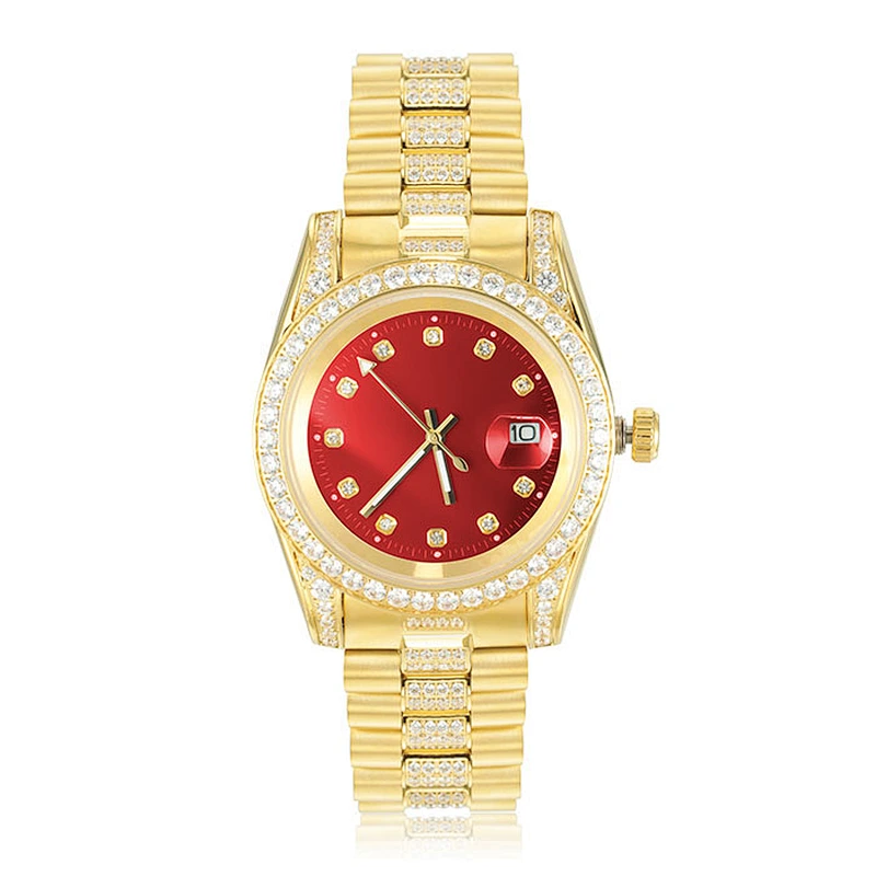 Ladies Watch Men Wrist Luxury White Gold Plated Metal Band Bling Iced out Hip Hop Watches