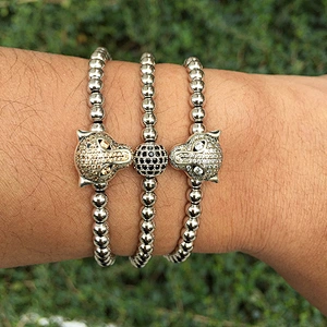 Miss jewelry custom handmade adjustable 925 italian silver bracelet, leopard head bracelet
