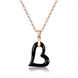 Miss jewelry women rose gold plated wedding black ceramic heart necklace