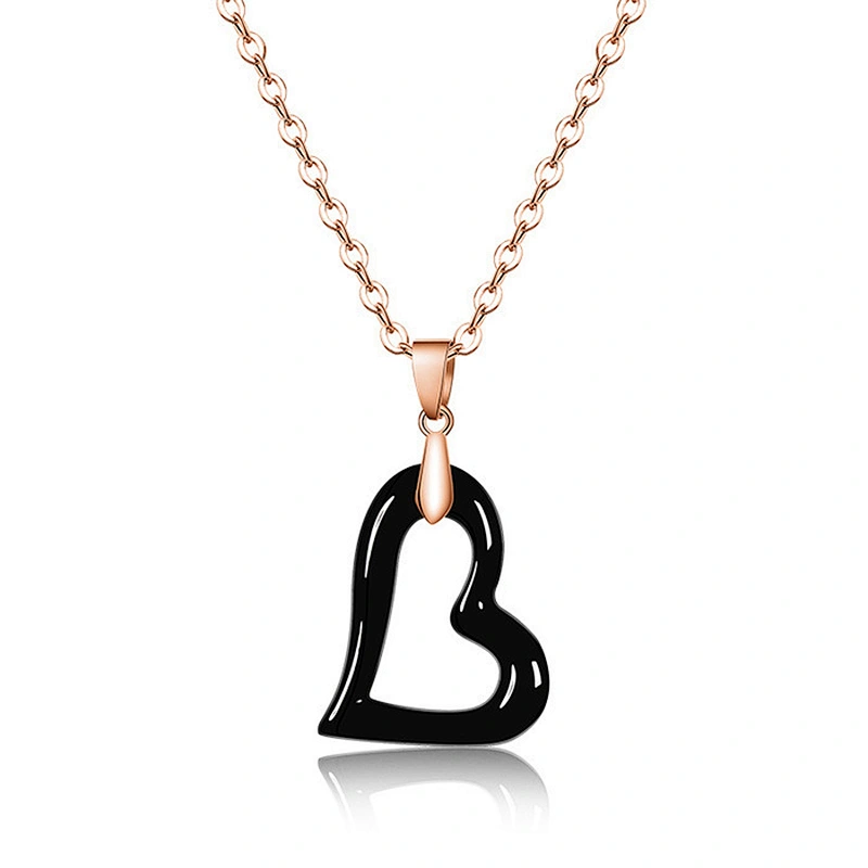 Miss jewelry women rose gold plated wedding black ceramic heart necklace