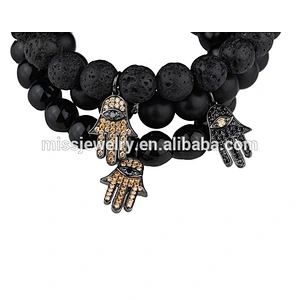 Gold hamsa bracelet beads men, natural stone bead bracelet