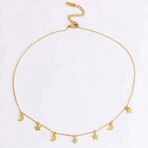 Women's  Necklace Stainless Steel Diamond Gold Plated Moon Star Drop Choker