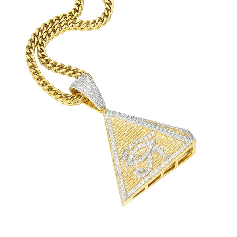 Iced Out Gold Pendant Designs Men, Gold Mens Hip Hop Pyramids Pendant