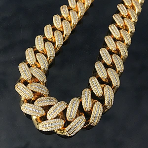 12mm Men Hiphop Brass Cz Cuban Link Chain Necklace