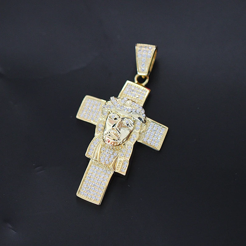 Stainless Steel Gold Crystal Jesus Pendant