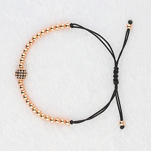 New Style 18K Gold 4mm Round Beads & 8mm Micro Pave Black CZ Beads Braiding Men Macrame Bracelet
