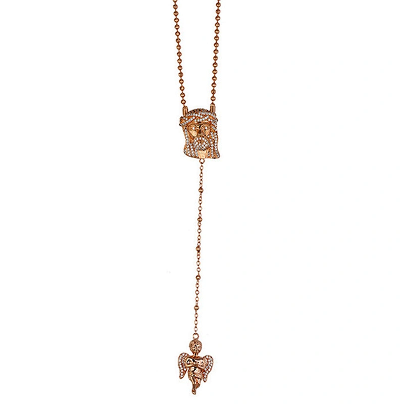 Hip hop jewelry set 925 silver gold jesus piece iced out pendant with angel wing