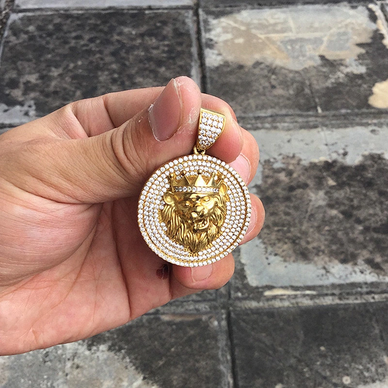 Miss Jewelry iced out lion gold disc pendant men, wholesale cubic zirconia pendant MJHP194