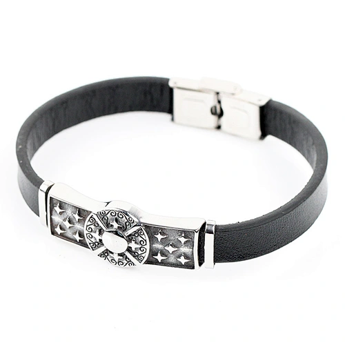 Bulk engraved charm bracelet Handmade personalized italian PU leather cuff bracelet for men