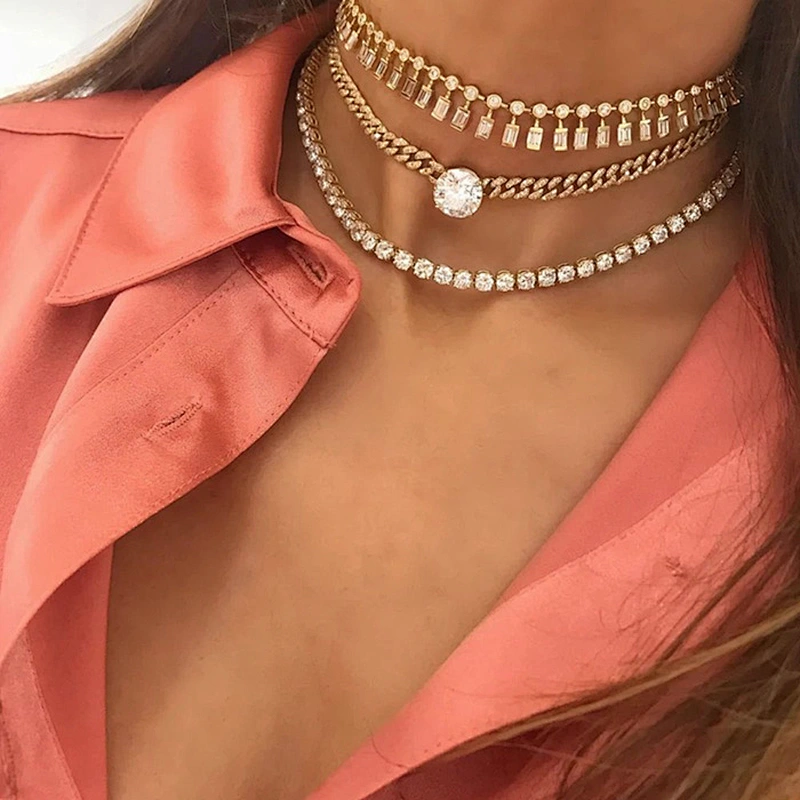 14k gold plated diamond choker tennis necklace for girls