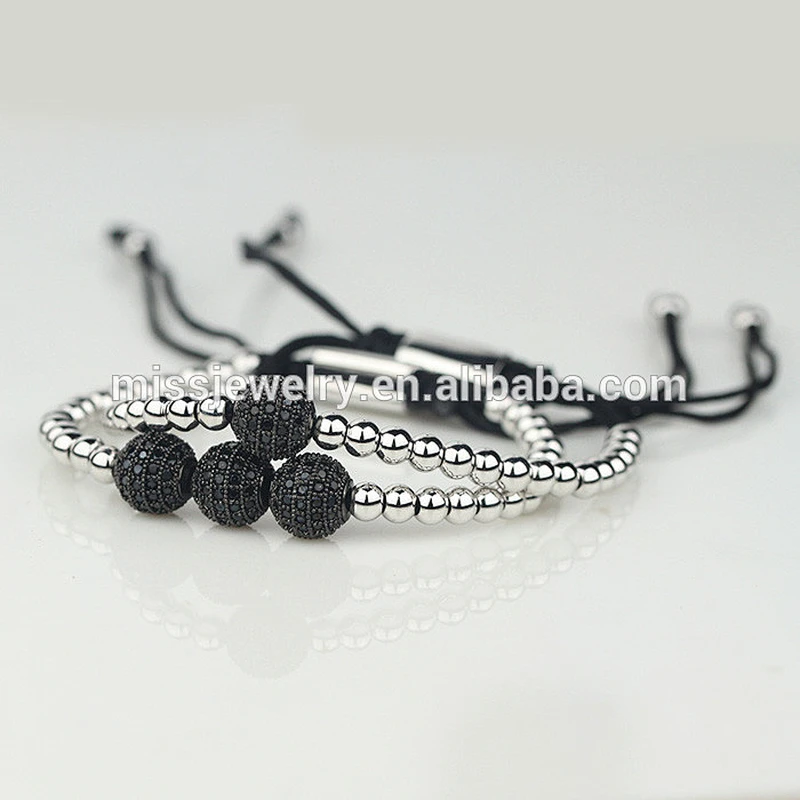 European Stainless Steel Bead Bracelet With Stone, Stainless Steel Charm Bracelet MSBB011