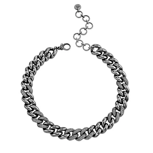 Fashion jewelry jumbo alternating cubic zirconia pave link necklace choker