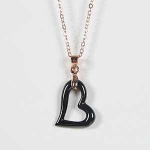Miss jewelry women rose gold plated wedding black ceramic heart necklace