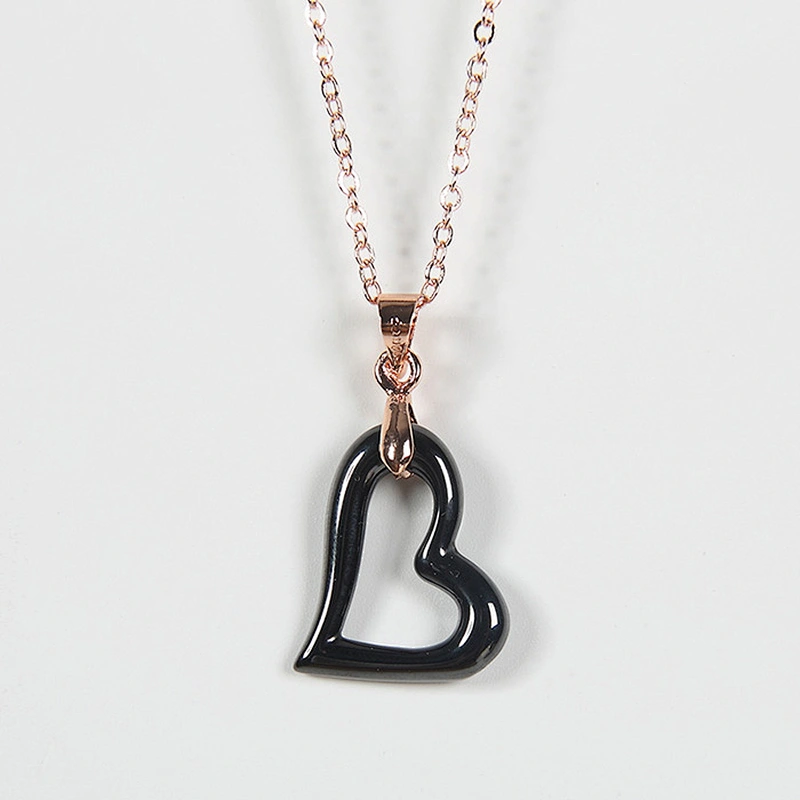Miss jewelry women rose gold plated wedding black ceramic heart necklace