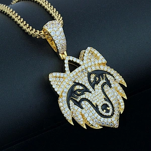 Miss Jewelry Factory Director Supplier Cheap Fashion Diamond Silver Wolf Head Pendant Hip Hop Jewelry